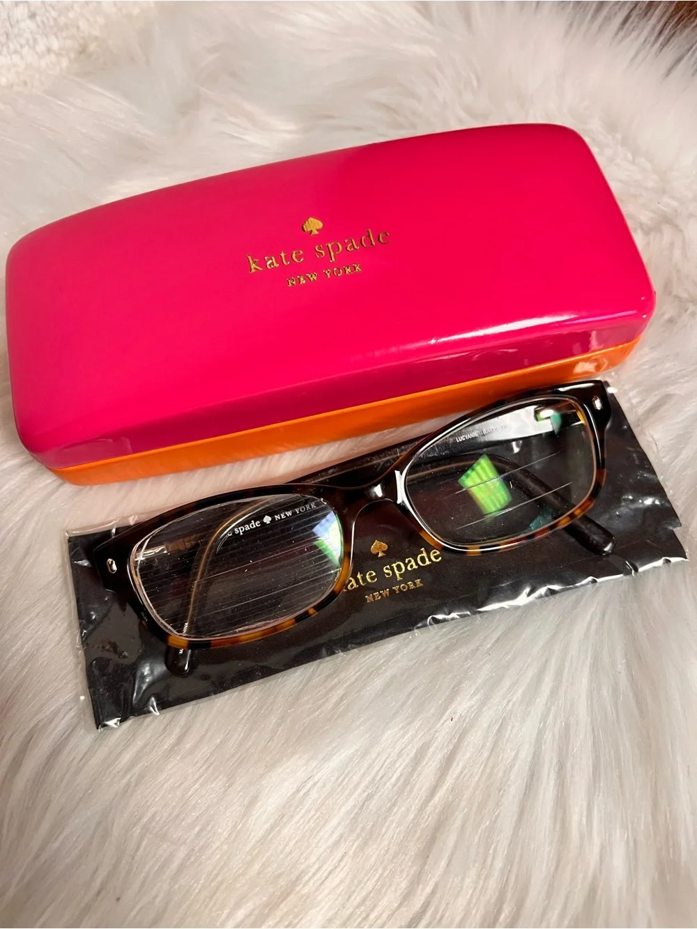 kate spade Brown Tortoiseshell Women’s Eyeglasses with Hot Pink and Orange Case